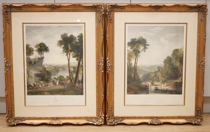 After JMW Turner (1775-1851), two coloured engravings comprising ‘Mercury and Herse’ and ‘Crossing the Brook’, ornate gilt framed, 54 x 39cm. Condition - good